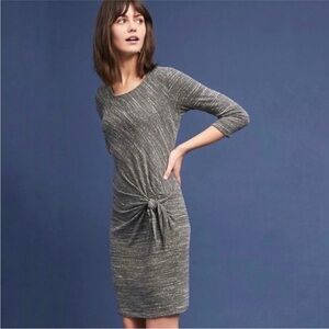 DOLAN (Anthropologie) Gray 3/4 Sleeve Knit Faux Wrap Midi Dress